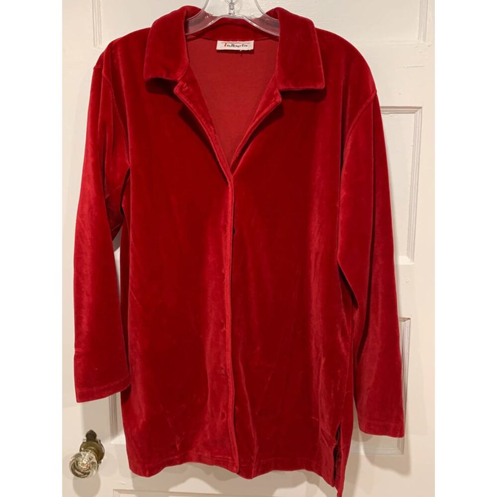 Talbots Vintage Red Velvet Collared Long-Sleeve Button-Down Shirt Size Medium